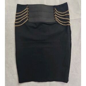 Sapphire Red Black Pencil Skirt Size M with Chain Detailing 90s Retro
